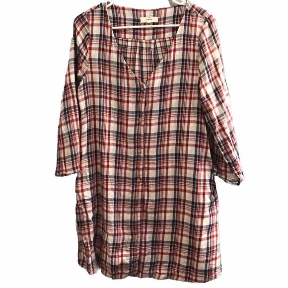 Entro Womens Multicolor Plaid Quarter Sleeves Button Front Shirt Dress Size M - Picture 1 of 5
